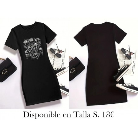 Vestido de mujer negro con estampado de calavera VESTIDO NEGRO