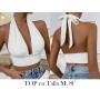 Top corto halter con cuello en V sólido  abierta TOP BLANCO