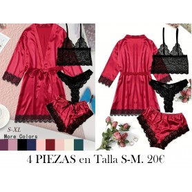 Conjunto de encaje de contraste BATA ROJA 4 PIEZAS