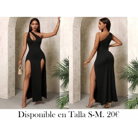 Vestido Maxi Elegante de Un Hombro sin Mangas VESTIDO NEGRO