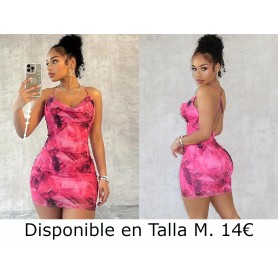 Vestido Corto Ajustado con Estampado VESTIDO FUSCIA VESTIDO DEGRADADO