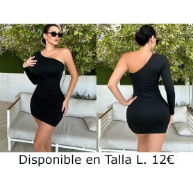 Vestido ajustado de un hombro fruncido vestido negro