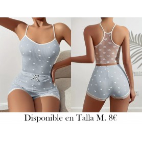 Pantalones cortos de pijama para mujeres PIJAMA GRIS CORAZONES BLANCOS