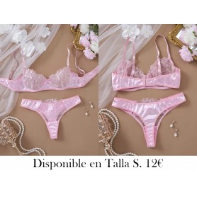 Conjunto Sexy Bordado de Flores Rosas LENCERIA ROSA