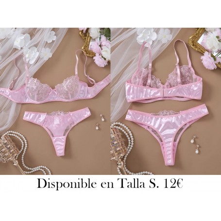 Conjunto Sexy Bordado de Flores Rosas LENCERIA ROSA