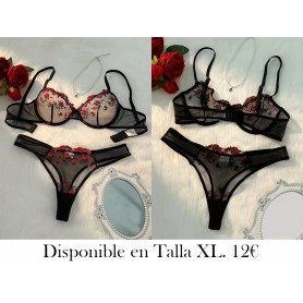 Conjunto de lencería bordada floral LENCERIA NEGRA