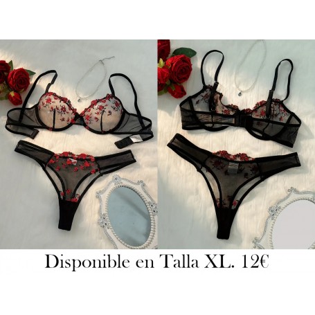 Conjunto de lencería bordada floral LENCERIA NEGRA