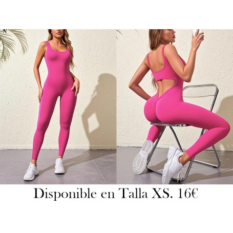 Traje de mujer sin espalda, con trasero arrugado ENTERIZO FUSCIA