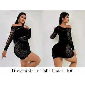 Vestido de lencería sexy con hombros descubiertos MALLA NEGRA