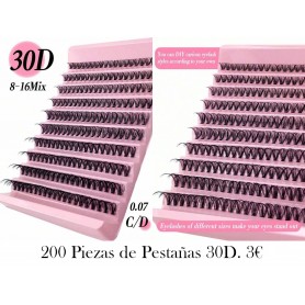 Set de 200 piezas de extensiones de pestañas 30D