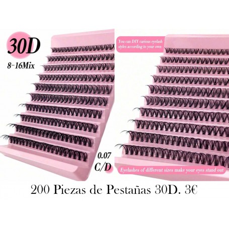 Set de 200 piezas de extensiones de pestañas 30D