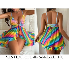 1pc Elegante Vestido de Encaje Malla Empalme VESTIDO LENCERIA COLORES