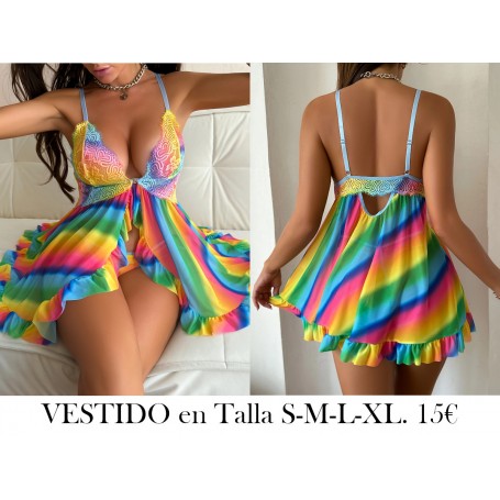 1pc Elegante Vestido de Encaje Malla Empalme VESTIDO LENCERIA COLORES