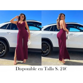 Mono Elegante de Cuello Halter Sin Espalda ENTERIZO VINO