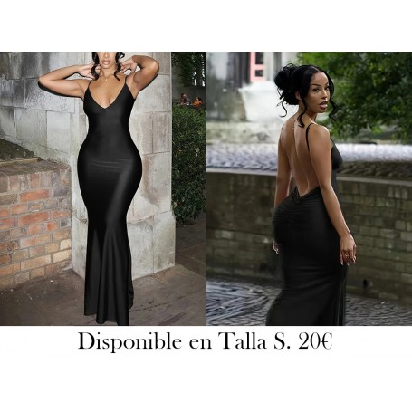 Vestido camisero largo y sexy con escote pronunciado VESTIDO NEGRO