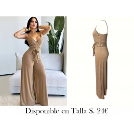 Mono de Mujer Casual con Piernas Anchas ENTERIZO BEIGE