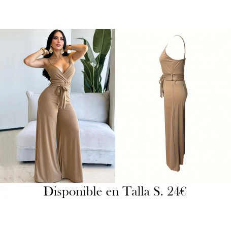 Mono de Mujer Casual con Piernas Anchas ENTERIZO BEIGE