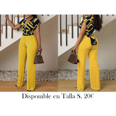 Mono Elegante de Cuello Profundo en V ENTERIZO AMARILLO