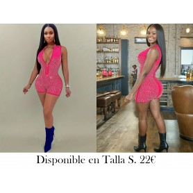 Traje sin mangas de mujer azul con lentejuelas ENTERIZO FUSCIA