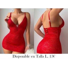 Conjunto de Camisón Rojo con Escote en V LENCERIA ROJA