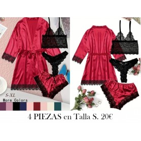 Conjunto de encaje de contraste BATA ROJA 4 PIEZAS