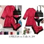 Conjunto de encaje de contraste BATA ROJA 4 PIEZAS