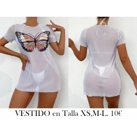 Túnica blanca semitransparente VESTIDO SALIDA DE BAÑO LENCERIA BLANCA