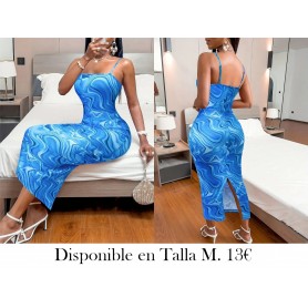 Vestido Largo Ajustado con Estampado de Mármol VESTIDO AZUL
