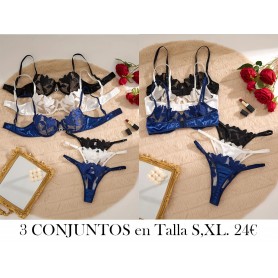 Conjunto de Sujetador Bordado Sexy 3 CONJUNTOS LENCERIA