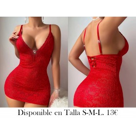 Conjunto de Camisón Rojo con Escote en V LENCERIA ROJA