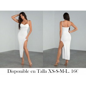 Vestido casual blanco con tirantes y abertura alta VESTIDO BLANCO