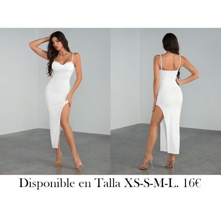 Vestido casual blanco con tirantes y abertura alta VESTIDO BLANCO
