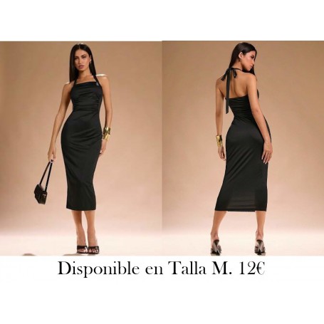 Vestidos de otoño para mujer con halter, volantes en la cintura y longitud midi