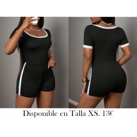 Mono slim fit para mujer de unicolor con rayas laterales ENTERIZO NEGRO