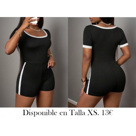 Mono slim fit para mujer de unicolor con rayas laterales ENTERIZO NEGRO