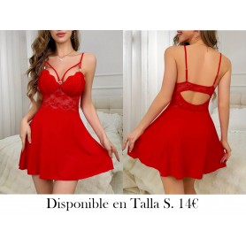 Vestido de Dormir de Encaje Floral con Patrón LENCERIA ROJA
