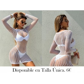 Vestido de Cubierta Larga Manga VESTIDO MALLA BLANCA