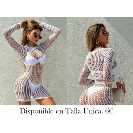 Vestido de Cubierta Larga Manga VESTIDO MALLA BLANCA