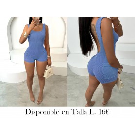 Traje de salto de mujer sexy azul tejido ENTERIZO AZUL