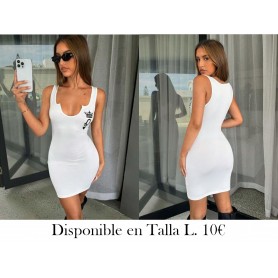 Vestido mini ajustado de cuello en V sin mangas VESTIDO BLANCO