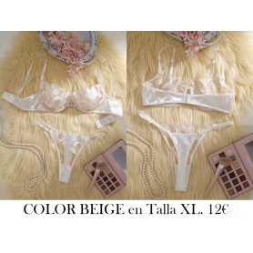 Conjunto de lencería bordada de flores BEIGE