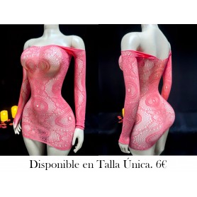 Vestido ajustado de manga larga MALLA ROSA