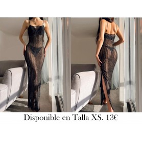 Vestido de tirantes finos con abertura en el dobladillo LENCERIA NEGRA VESTIDO PLAYA