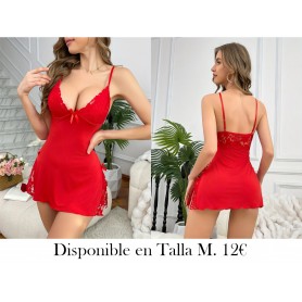 Camisón de mujer rojo sexy con encaje de cuello en V LENCERIA ROJA