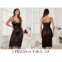 Camisón Sexy de Dos Piezas con Encaje y Malla LENCERIA NEGRA