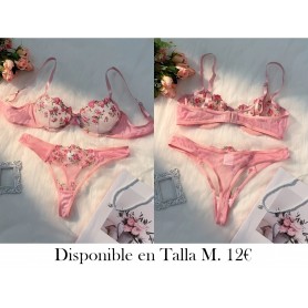 Conjunto de lencería bordada floral LENCERIA ROSA