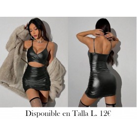 Vestido Ajustado De Tirantes Con Cintura Plisada VESTIDO NEGRO