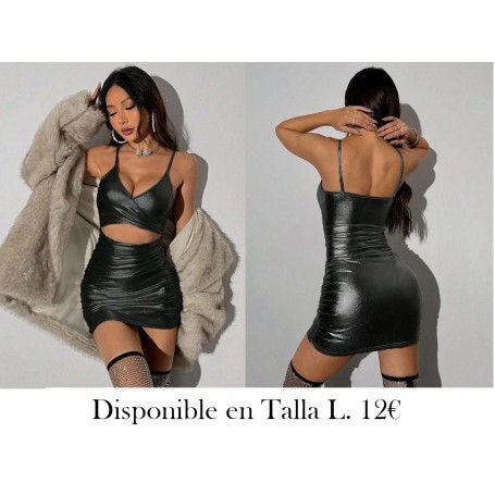 Vestido Ajustado De Tirantes Con Cintura Plisada VESTIDO NEGRO