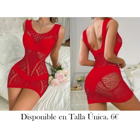 Vestido de malla sin mangas con diseño semi-transparente malla roja