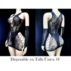 Vestido Ajustado de Encaje y Malla Transparente MALLA NEGRA